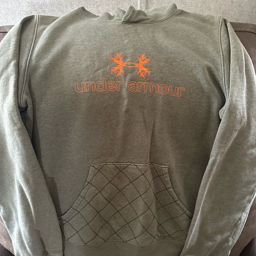 Under Armour Olive Hoodie with Bright Orange Logo